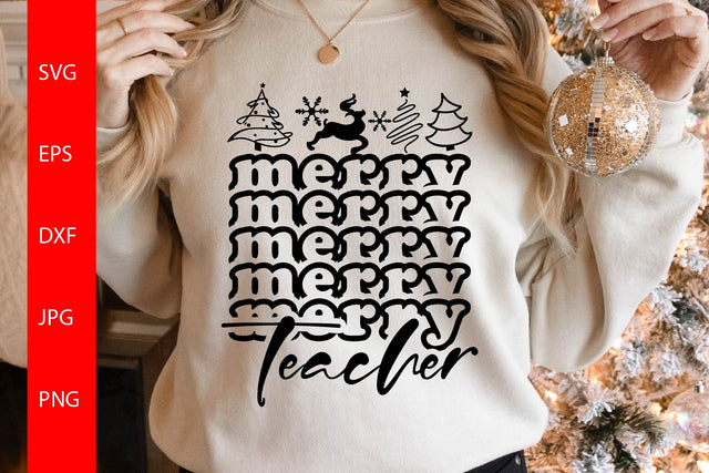Merry Teacher SVG, Christmas Vibes SVG Free For Commercial Use SVG Sintegra 