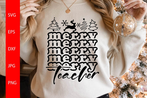 Merry Teacher SVG, Christmas Vibes SVG Free For Commercial Use SVG Sintegra 