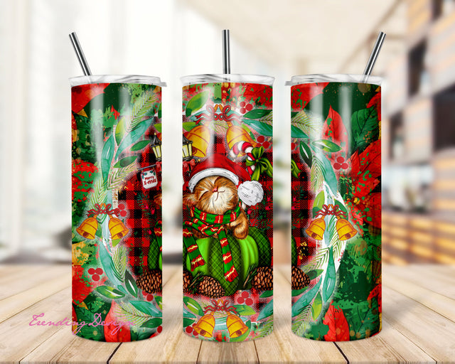 Merry X-mas Cat Tumbler Png, 20oz Skinny Tumbler Sublimation Designs, Cat Tumbler Png, Merry Christmas Tumbler Png Sublimation TrendingDesign 