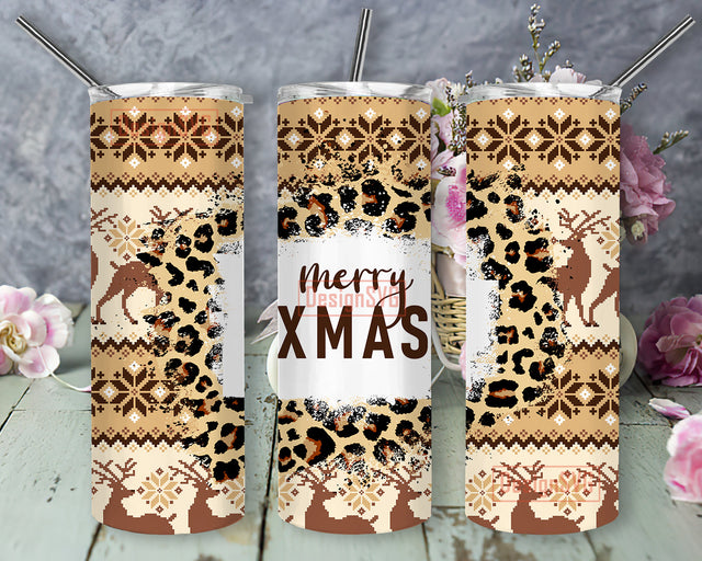 Merry Xmas 20oz Tumbler Png, Christmas Embroider Deer Tumbler Wrap, Christmas Leopard Design Png, Merry Christmas Sublimation Design, Instant Download Sublimation DesignSVG 