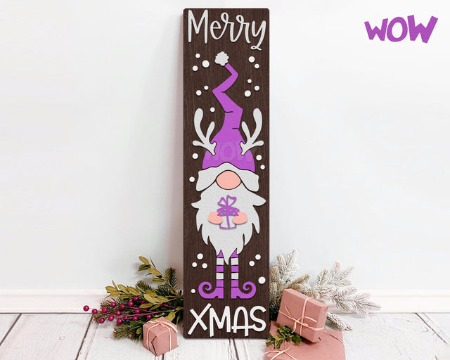 Merry Xmas SVG, Christmas Porch Sign Cut File, Gnome with Horns Silhouette, Winter Decor DXF SVG RedHelgaArt 