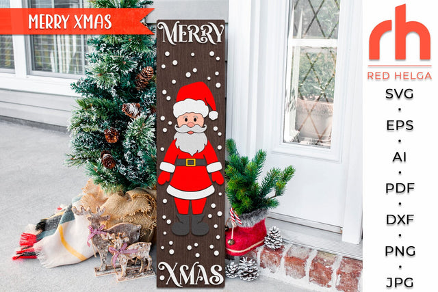 Merry Xmas SVG, Layered Porch Sign Cut File, Santa Claus Silhouette, Christmas Porch Sign DXF, Winter Decor SVG RedHelgaArt 