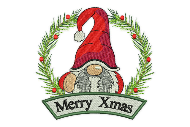 Merry Xmas Wreath Gnome Embroidery Designs, Santa Christmas Embroidery Designs Embroidery/Applique DESIGNS NextEmbroidery 