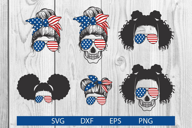 messy bun 4th of july svg SVG dadan_pm 