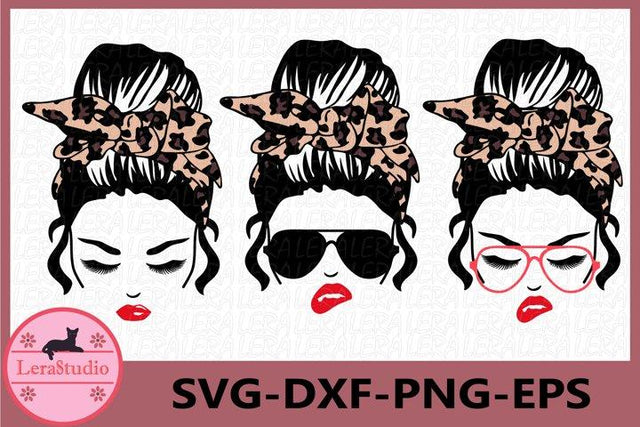 Messy Bun bandana Leopard svg SVG Lerastudio 