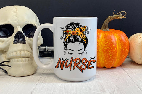 Messy Bun Halloween Nurse I Nurse Halloween Sublimation PNG Sublimation Happy Printables Club 