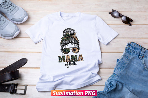 Messy Bun Mama of Both Camouflage Leopard Mother's Day T shirt Design Png Sublimation Files Sublimation DesignDestine 