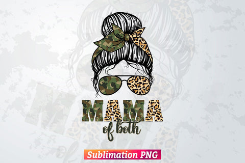 Messy Bun Mama of Both Camouflage Leopard Mother's Day T shirt Design Png Sublimation Files Sublimation DesignDestine 