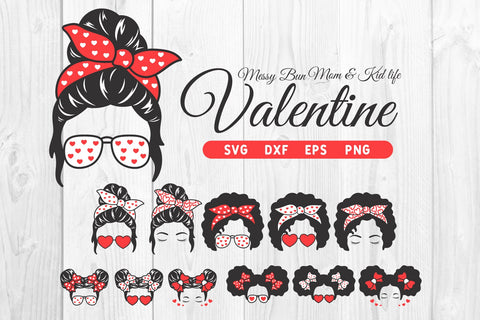 Messy bun mom and kid valentine SVG dadan_pm 