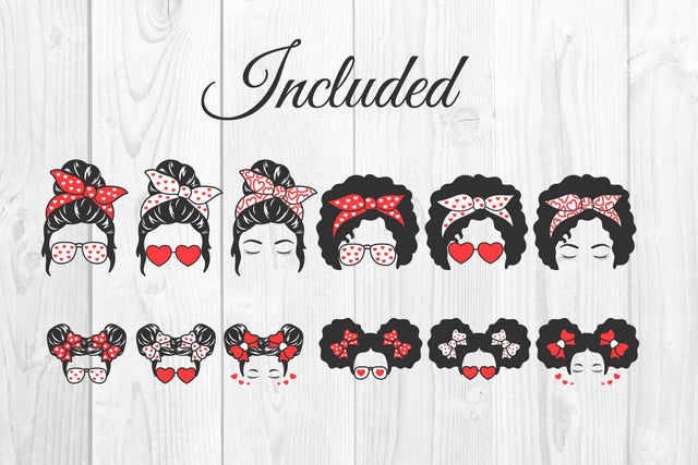Messy bun mom and kid valentine SVG dadan_pm 