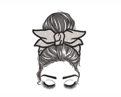 Messy Bun Mom Applique Embroidery Design, 3 sizes, Instant Download Embroidery/Applique DESIGNS Nino Nadaraia 