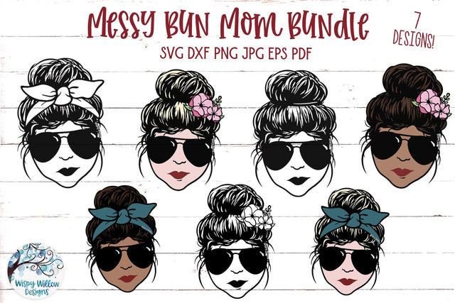 Messy Bun Mom SVG Bundle SVG Wispy Willow Designs 