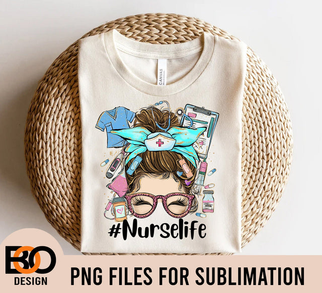 Messy Bun Nurse Life Png Sublimation Design, Messy Bun Nurse Png, Nurse Png, Nurse Life Png, Nursing Png, Digital Downloads Sublimation BOO-design 