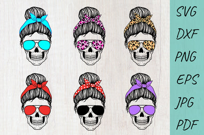 Messy Bun Skull Mom SVG Bundle, Mom Life SVG, Skull SVG SVG Irina Ostapenko 