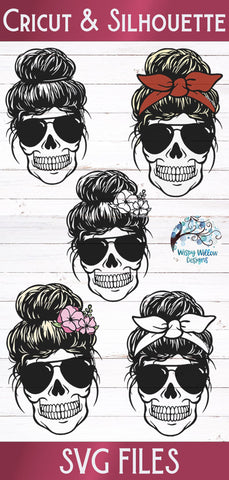 Messy Bun Skull Mom SVG Bundle SVG Wispy Willow Designs 