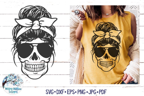 Messy Bun Skull Mom SVG Bundle SVG Wispy Willow Designs 