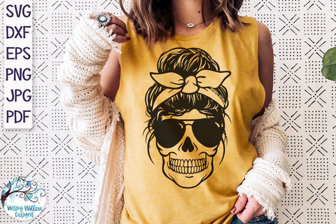 Messy Bun Skull Mom SVG Bundle SVG Wispy Willow Designs 