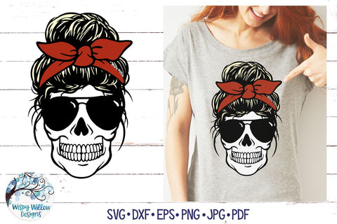 Messy Bun Skull Mom SVG Bundle SVG Wispy Willow Designs 