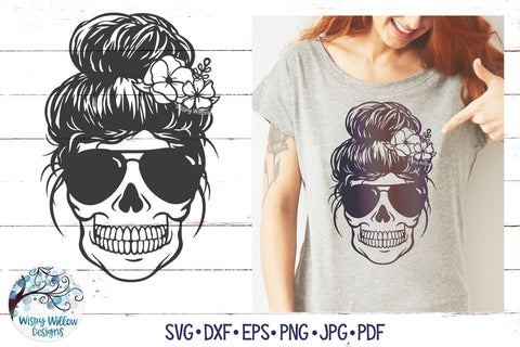 Messy Bun Skull Mom SVG Bundle SVG Wispy Willow Designs 