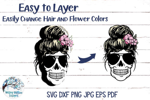 Messy Bun Skull Mom SVG Bundle SVG Wispy Willow Designs 