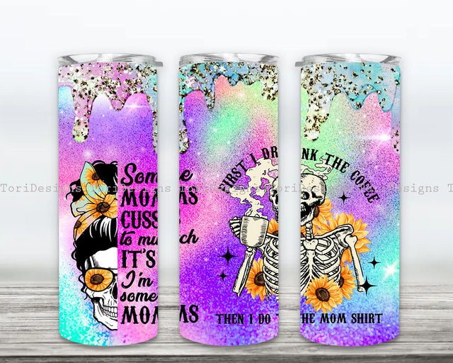 Messy Bun Skull Tumbler PNG, Skull Mom Life Sublimation Tumbler Wrap, Mom Life Sublimation Design Sublimation ToriDesigns 