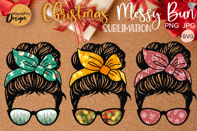 Messy Bun Sublimation. Christmas Messy Bun Mom Life Sublimation SVG Klava P 