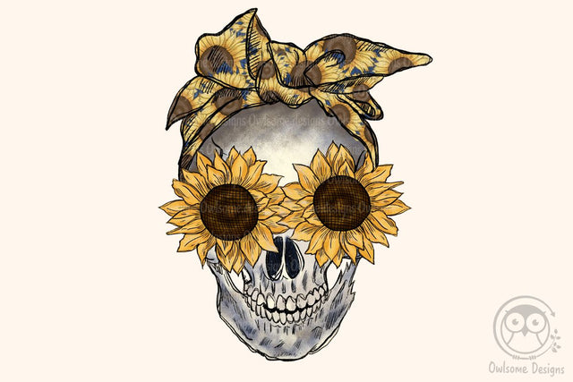 Messy Bun Sunflower Skull Sublimation Design Sublimation LAM HOANG THUY 