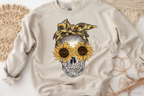 Messy Bun Sunflower Skull Sublimation Design Sublimation LAM HOANG THUY 