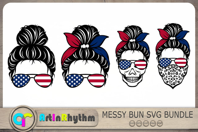 Messy Bun Svg Bundle, America Flag Svg, Skull Svg, Messy Bun Sunglasses Svg SVG Artinrhythm shop 