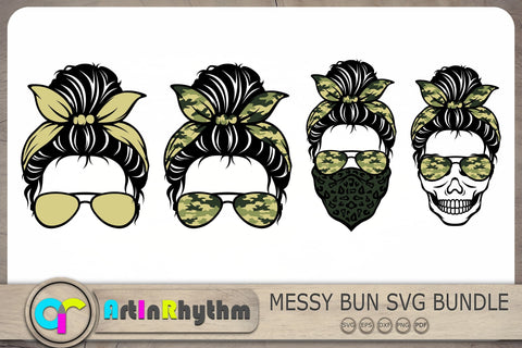 Messy Bun Svg Bundle, Army Svg, Skull With Sunglasses Svg, Camouflage Svg SVG Artinrhythm shop 