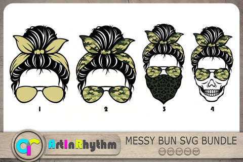 Messy Bun Svg Bundle, Army Svg, Skull With Sunglasses Svg, Camouflage Svg SVG Artinrhythm shop 