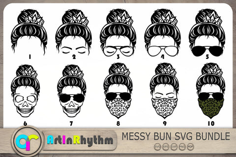 Messy Bun Svg Bundle, Crown Messy Bun Svg, Skull Svg SVG Artinrhythm shop 