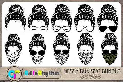 Messy Bun Svg Bundle, Crown Messy Bun Svg, Skull Svg SVG Artinrhythm shop 
