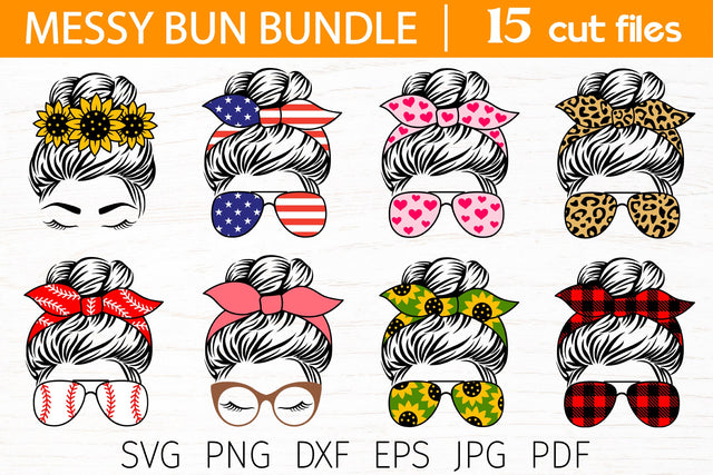 Messy bun svg bundle, mom life svg, messy bun bandana cut SVG Digital Rainbow Shop 