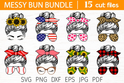 Messy bun svg bundle, mom life svg, messy bun bandana cut SVG Digital Rainbow Shop 