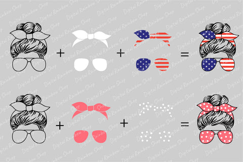 Messy bun svg bundle, mom life svg, messy bun bandana cut SVG Digital Rainbow Shop 