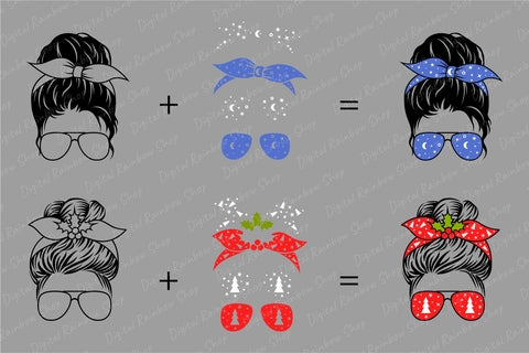 Messy bun svg bundle, mom life svg, messy bun mom bandana SVG Digital Rainbow Shop 