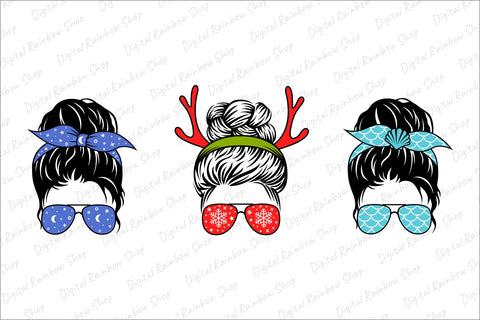 Messy bun svg bundle, mom life svg, messy bun mom bandana SVG Digital Rainbow Shop 