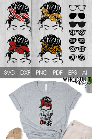 Messy Bun SVG Bundle | New Year cut files | 2022 SVG Whodunit Designs 