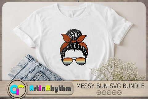 Messy Bun Svg Bundle, Retro Messy Bun With Bandana Svg, Skull With Sunglasses Svg SVG Artinrhythm shop 