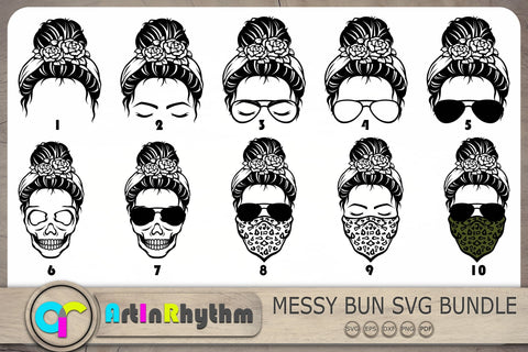 Messy Bun Svg Bundle, Skull Svg, Roses Bandana Svg, Messy Bun Sunglasses Svg SVG Artinrhythm shop 
