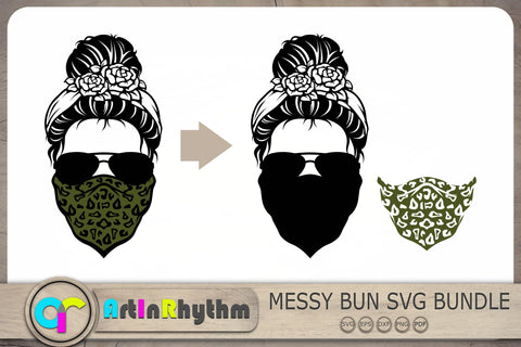 Messy Bun Svg Bundle, Skull Svg, Roses Bandana Svg, Messy Bun Sunglasses Svg SVG Artinrhythm shop 