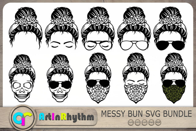 Messy Bun Svg Bundle, Skull Svg, Roses Bandana Svg, Messy Bun Sunglasses Svg SVG Artinrhythm shop 