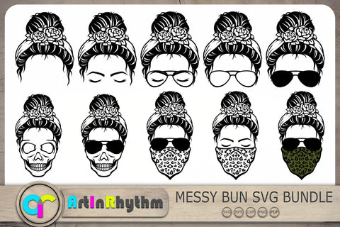 Messy Bun Svg Bundle, Skull Svg, Roses Bandana Svg, Messy Bun Sunglasses Svg SVG Artinrhythm shop 
