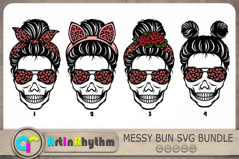 Messy Bun Svg, Leopard Print Bandana Svg, Skull With Sunglasses Svg SVG Artinrhythm shop 