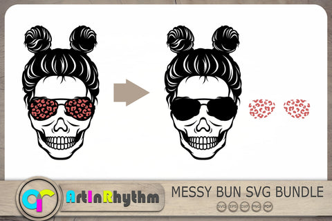 Messy Bun Svg, Leopard Print Bandana Svg, Skull With Sunglasses Svg SVG Artinrhythm shop 