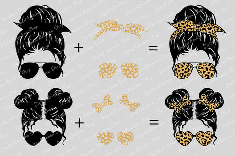 Messy bun svg, mom life svg kid life, leopard print SVG Digital Rainbow Shop 
