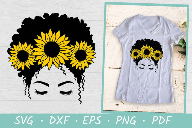 Messy Bun SVG |Sunflower SVG | Black Woman SVG SVG Irina Ostapenko 
