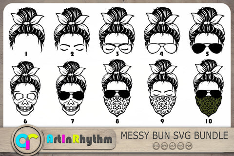 Messy Bun With Bandana Svg, Messy Bun Svg, Skull With Sunglasses Svg SVG Artinrhythm shop 