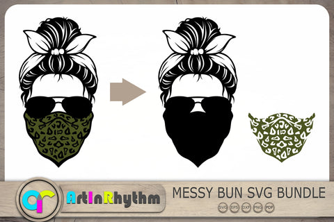 Messy Bun With Bandana Svg, Messy Bun Svg, Skull With Sunglasses Svg SVG Artinrhythm shop 